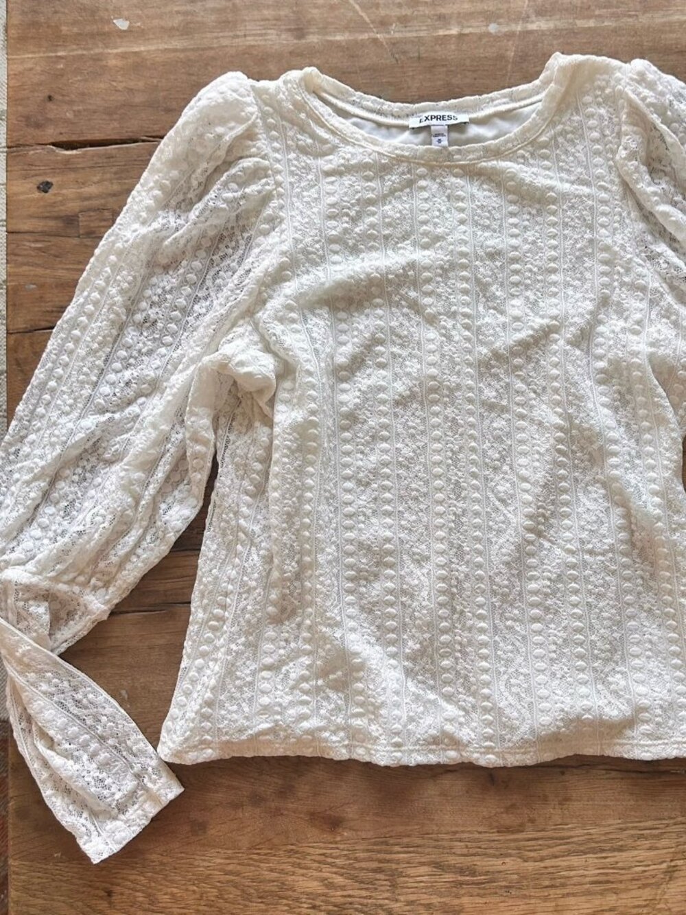 VTG EXPRESS Super cute country puff sleeve lace blouse top lined white M